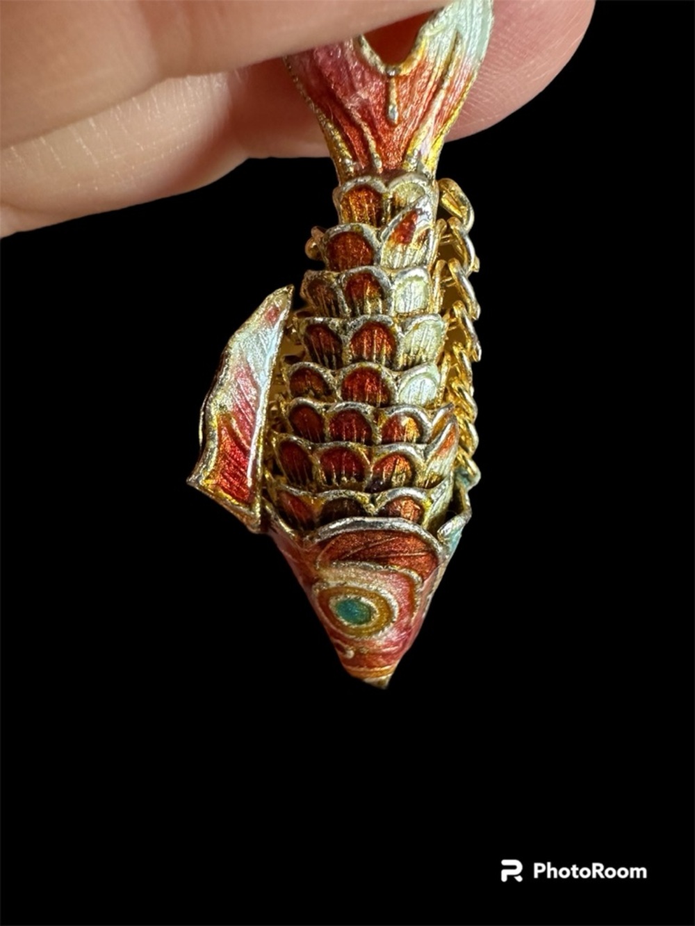 Vintage Chinese Articulated Cloisonné Koi Fish Pendant - Picture 6 of 6
